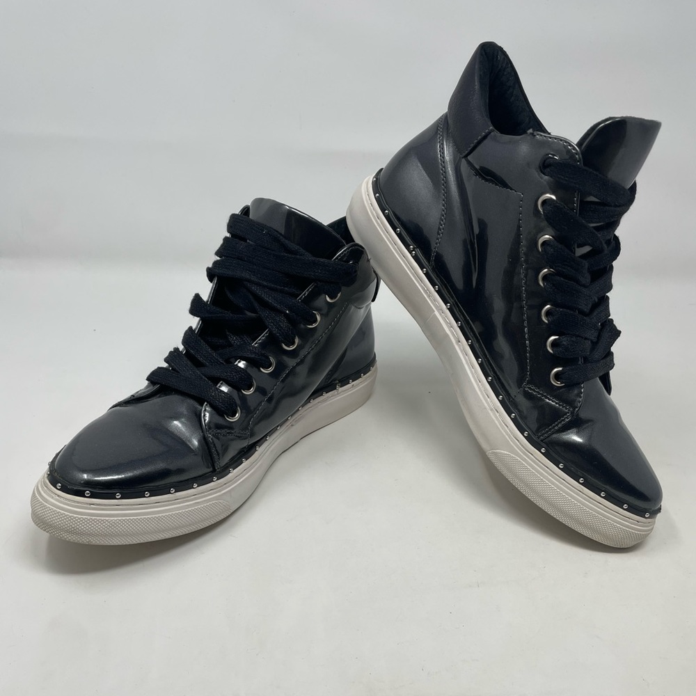 Sixtyseven Pewter Almond Toe Patent Leather High Top Sneakers size 38